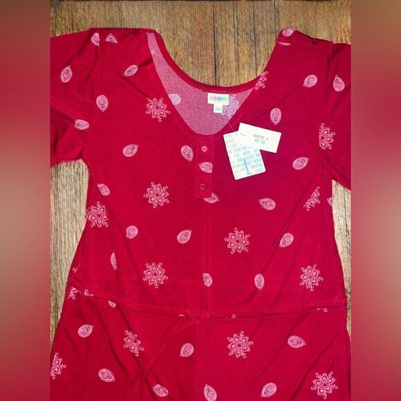 LuLaRoe Womens Large Xanthe Romper Red Bell Sleeves & V-Neck Casual Elegant - Picture 7 of 16
